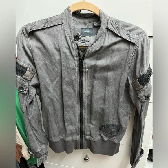 G Star Grey Linen Bomber Jacket size Medium - Picture 3 of 15